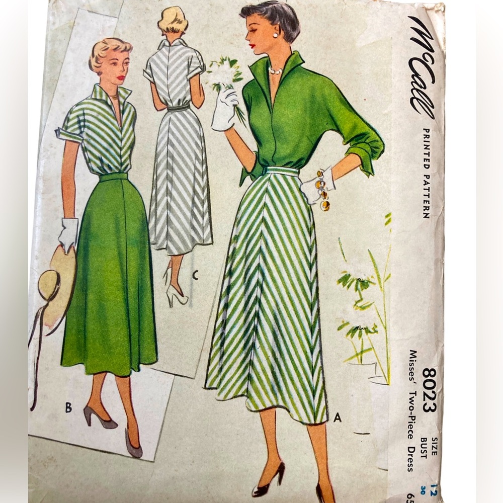 Vintage 1950 McCall’s Pattern 8023 Uncut Misses’ 2 Piece Dress Blouse & Skirt